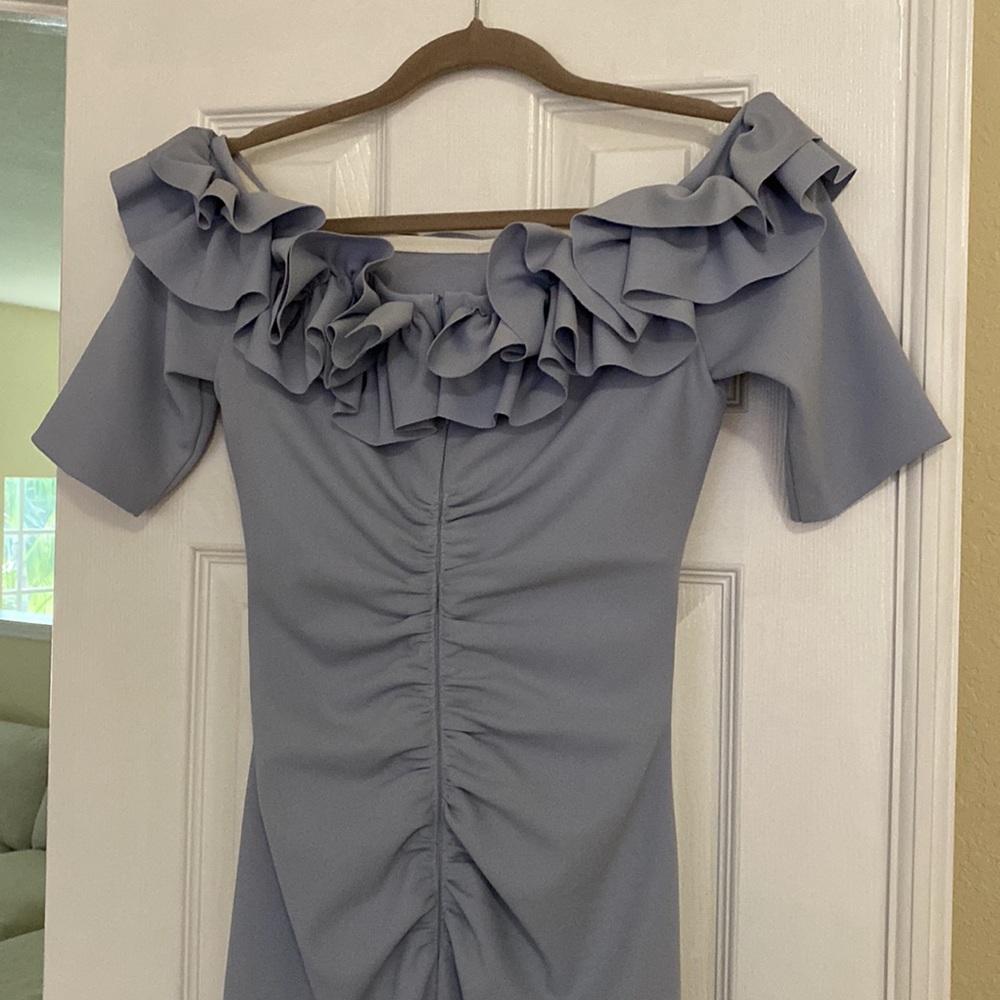 Xscape Long Blue Ruffle Dress - Picture 7 of 8